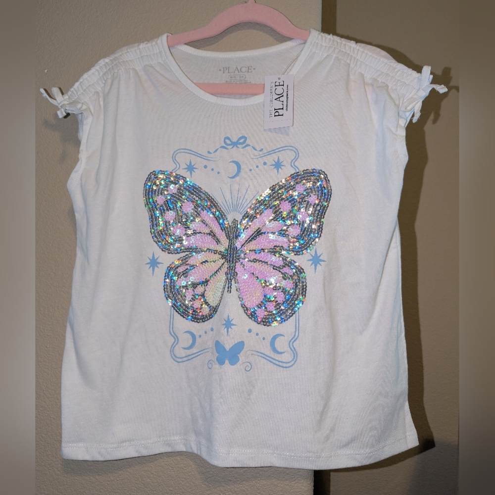 Box#24 🔥 5 For $35 🔥 The Children's Place White Tee with Sequin Butterfly